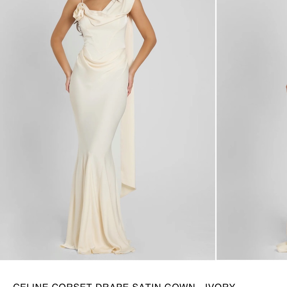 Cream One Shoulder Cowl Neck Gown